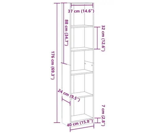 Raamatualus, Sonoma Tamm, 40X24X176 cm Tehispuit