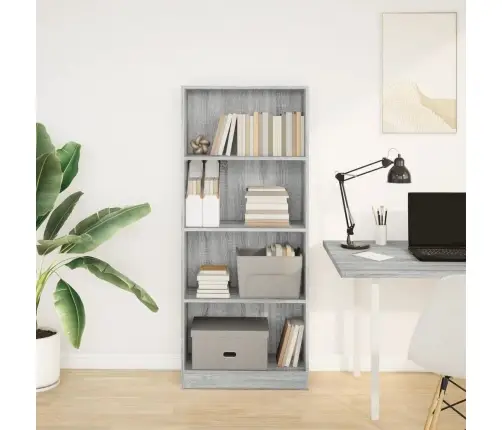 Knygų Spinta, Pilka Ąžuolo, 60X24X143cm Apdirbta Mediena