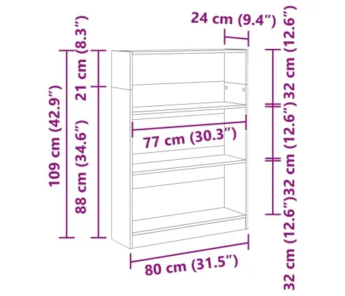 Raamaturiiul, Valge, 80X24X109 cm Tehispuit