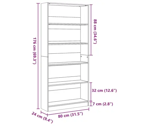 Raamatualus, Pruun Tamm, 80X24X176 cm Tehispuit Raamatualus, Pruun Tamm, 80X24X176 cm Tehispuit
