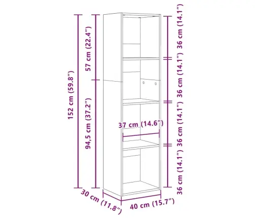 Raamaturiiul, Sonoma Tamm, 40X30X152 cm Tehispuit