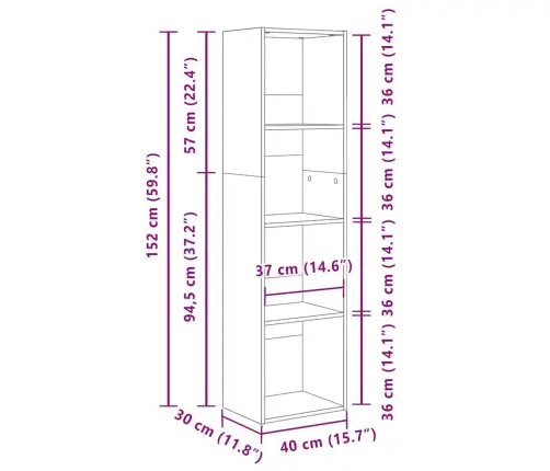 Grāmatu Plaukts, Pelēka Ozola, 40X30X152 Cm, Inženierijas Koks Vidaxl