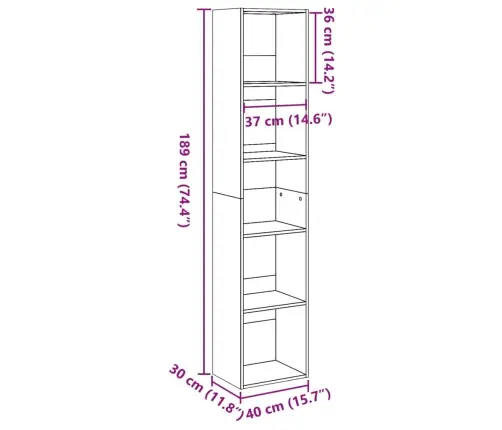Knygų Spinta, Dūminio Ąžuolo, 40X30X189cm Apdirbta Mediena