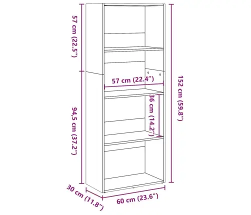 Raamatualus, Sonoma Tamm, 60X30X152 cm Tehispuit