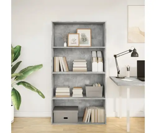 Grāmatu Plaukts, Betona Pelēks, 80X30X152 Cm, Inženierijas Koks Vidaxl