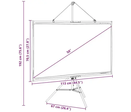 Projekcijas Ekrāns Ar Statīvu 50 Collas 16:9 Vidaxl