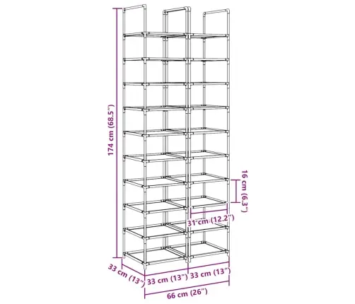 10-Līmeņu Apavu Plaukti, 2 Gab., 33X33X174 Cm, Neausts Audums Vidaxl