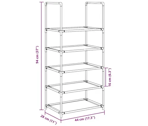 Jalatsiriiul, 5-Astmeline, Must, 44X28X94 cm Lausriie