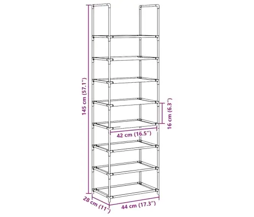 Jalatsiriiul, 8-Astmeline, Must, 44X28X145 cm Lausriie