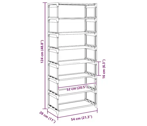 Jalatsiriiul, 8-Astmeline, Hall, 54X28X124 cm Lausriie