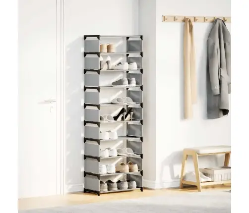 Apavu Plaukts 10 Līmeņu, Pelēks, 54X28X158 Cm, Neausts Audums Vidaxl