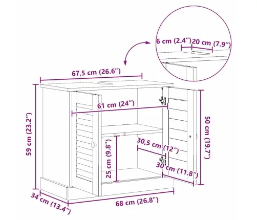 Izlietnes Skapis Ar Plauktu Vigo Medus Brūna 67.5 X 34 X 59 Cm Vidaxl