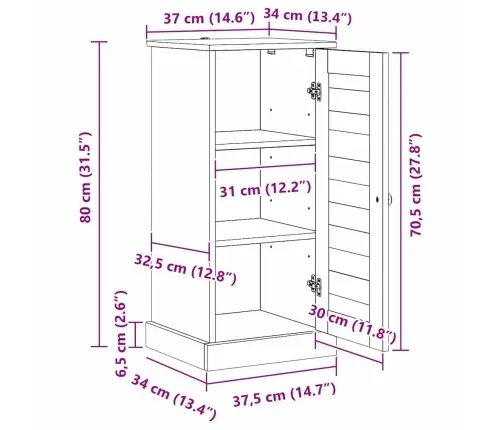 Vannas Istabas Skapis Vigo Medus Brūna 37 X 34 X 80 Cm Vidaxl