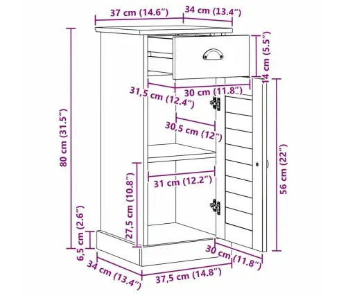 Vannas Skapītis Vigo Balts 37.5 X 34 X 80 Cm Priedes Masīvkoks Vidaxl