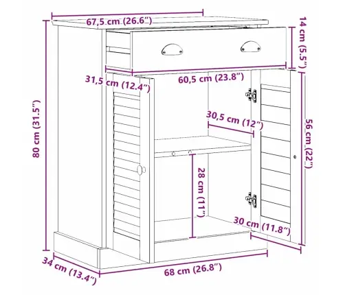 Vannas Istabas Skapītis Vigo Medus Brūna 67.5 X 34 X 80 Cm Vidaxl