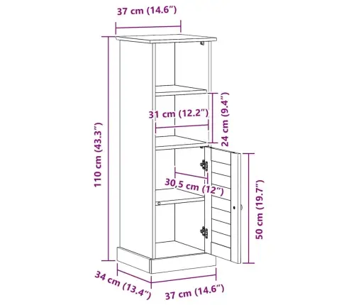 Vannas Istabas Skapītis Vigo Medus Brūna 37 X 34 X 110 Cm Vidaxl
