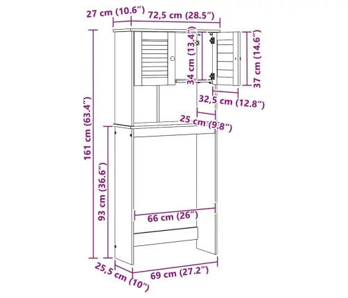 Pesumasina Kapp Vigo Valge Ja Antiikvalge 72,5 X 27 X 161 Cm