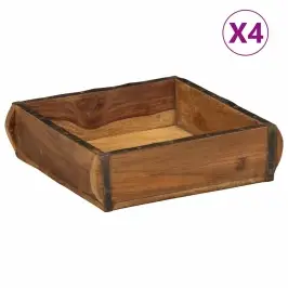Paplāte 4 Pcs Brūna 29 X 31 X 10 Cm Cietais Atjaunotais Koks Vidaxl