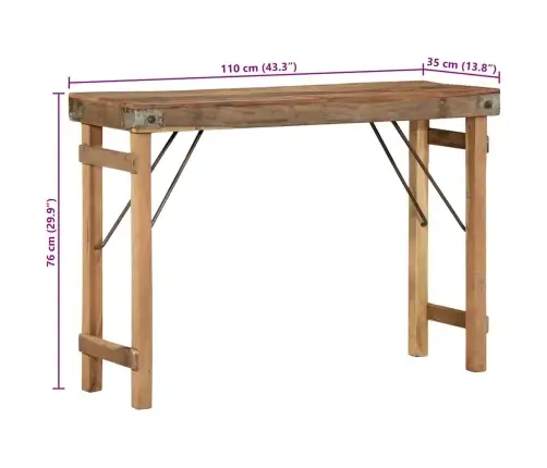 Konsoles Galds 110X35X76 Cm No Atjaunota Masīvkoka Vidaxl