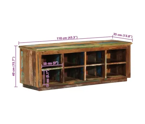 Apavu Sols 110X35X40 Cm Cietais Koks Pārstrādāts Vidaxl