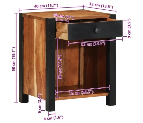 Nakts Skapītis 40X35X50 Cm Cieta Koka Akācija Vidaxl