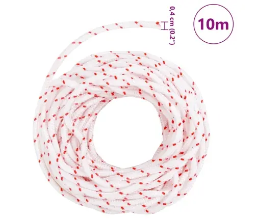 Pull Starter Cord Balta Ir Raudona Ø4 Mm 10 M Nailonas