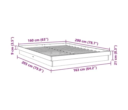Voodiraam Ilma Madratsita 160X200 Cm Täispuidust Tamm