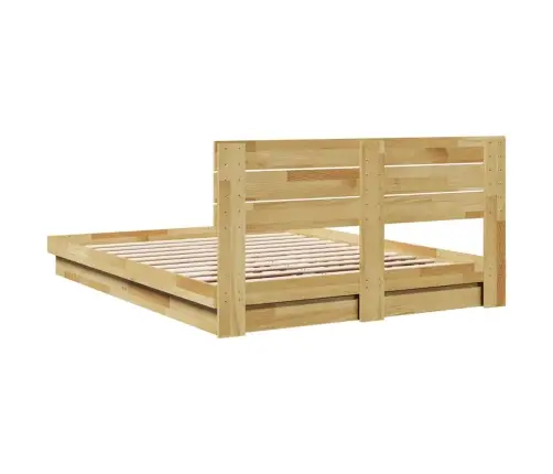Gultas Rāmis Ar Galvgali Bez Matrača 135X190 Cm Masīvkoka Ozols Vidaxl