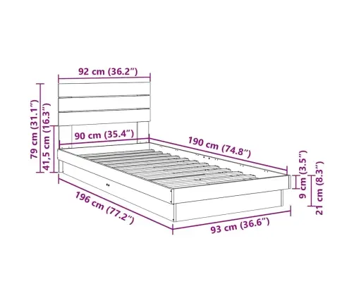 Lovos Rėmas Su Galvūgaliu Be Čiužinio 90X190 Cm Ąžuolo Masyvo