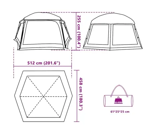 Baseina Telts Ar Noņemamām Mušu Un Sieta Sienām 512X458 Cm Vidaxl