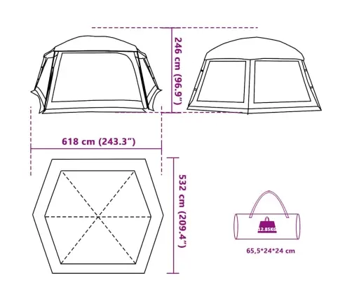 Baseina Telts Ar Noņemamām Mušu Un Sieta Sienām 618X532 Cm Vidaxl