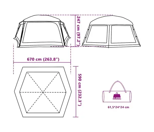 Baseina Telts Ar Noņemamām Mušu Un Sieta Sienām 670X590 Cm Vidaxl