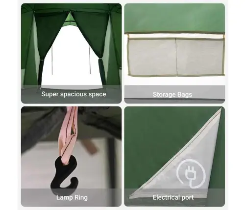 Šeimos Palapinė Su Stogu Žalia Ir Pilka 721 X 335 X 212 Cm