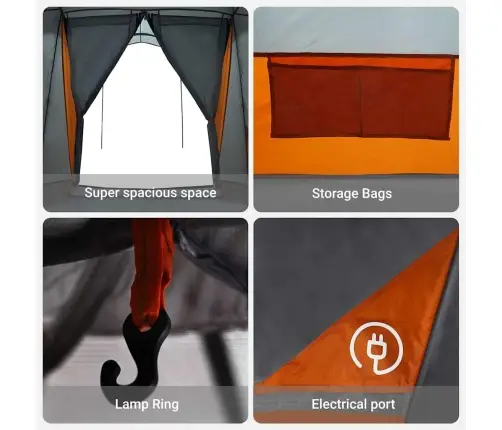 Ģimenes Telts Ar Logiem Dobumā Pelēka Un Oranža 6 Personas Ūdensizturīga Vidaxl