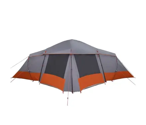 Ģimenes Telts Ar Logiem Dobumā Pelēka Un Oranža 6 Personas Ūdensizturīga Vidaxl
