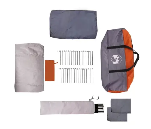 Ģimenes Telts Ar Logiem Dobumā Pelēka Un Oranža 6 Personas Ūdensizturīga Vidaxl