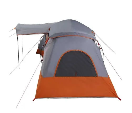 Ģimenes Telts Ar Logiem Dobumā Pelēka Un Oranža 6 Personas Ūdensizturīga Vidaxl