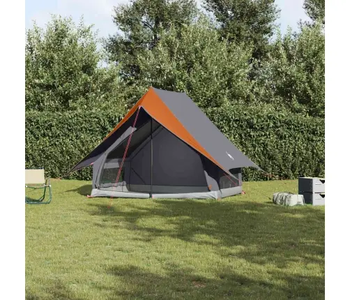 Kempinga Telts A-Rāmis 3-Personu Pelēka Un Apelsīna Ūdensizturīga Vidaxl