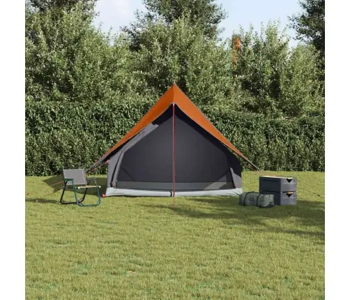 Kempinga Telts A-Rāmis 3-Personu Pelēka Un Apelsīna Ūdensizturīga Vidaxl