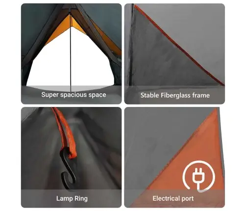 Kempinga Telts A Formas 5-Personām Pelēka Un Apelsīnu Ūdensizturīga Vidaxl