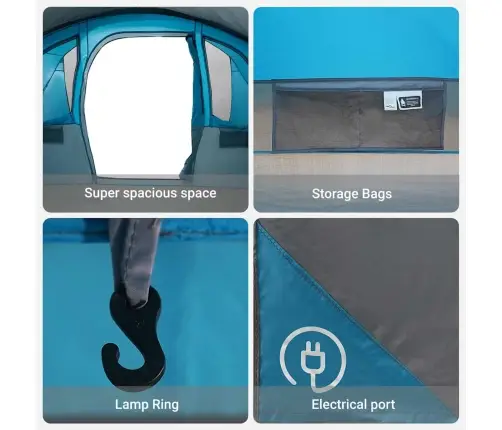 Ģimenes Telts Ar Logiem, Tunelis, Zila, 8 Personām, Ūdensizturīga Vidaxl