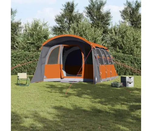 Ģimenes Telts Ar Logiem Un Tuneļa Pelēkā Un Oranžā Krāsā 8 Personām, Ūdensizturīga Vidaxl