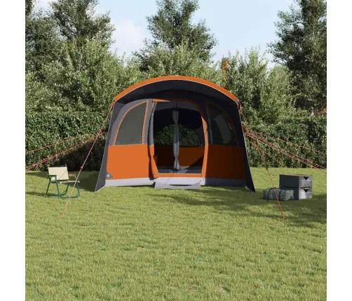 Ģimenes Telts Ar Logiem Un Tuneļa Pelēkā Un Oranžā Krāsā 8 Personām, Ūdensizturīga Vidaxl