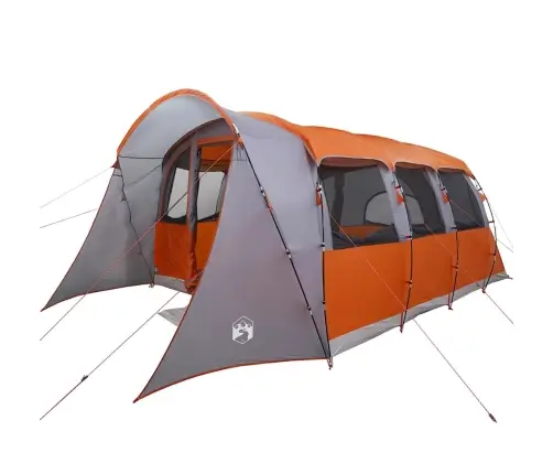Ģimenes Telts Ar Logiem Un Tuneļa Pelēkā Un Oranžā Krāsā 8 Personām, Ūdensizturīga Vidaxl
