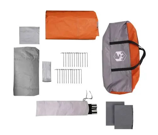 Ģimenes Telts Ar Logiem Un Tuneļa Pelēkā Un Oranžā Krāsā 8 Personām, Ūdensizturīga Vidaxl