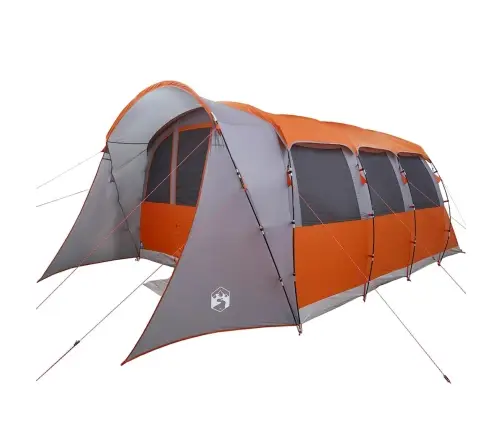 Ģimenes Telts Ar Logiem Un Tuneļa Pelēkā Un Oranžā Krāsā 8 Personām, Ūdensizturīga Vidaxl