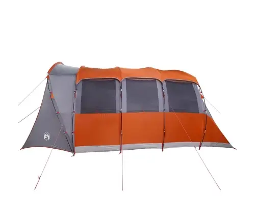 Ģimenes Telts Ar Logiem Un Tuneļa Pelēkā Un Oranžā Krāsā 8 Personām, Ūdensizturīga Vidaxl