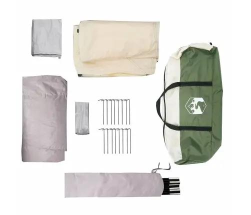 Ģimenes Telts Ar Logiem Kupolā Zaļā Krāsā 10 Personām Ūdensizturīga Vidaxl