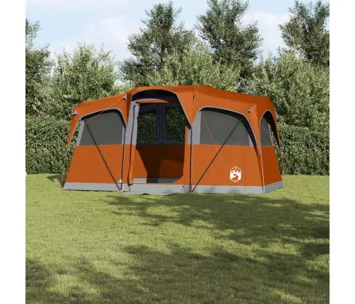 Ģimenes Telts Ar Logiem Kupolā Pelēkā Un Apelsīnu Krāsā, 10 Cilvēku Ūdensizturīga Vidaxl