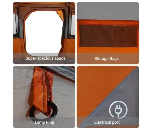 Ģimenes Telts Ar Logiem Kupolā Pelēkā Un Apelsīnu Krāsā, 10 Cilvēku Ūdensizturīga Vidaxl